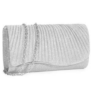 Silver Clutch Pleated Ladies Evening Clutches Glitter Clutch Purses O_O